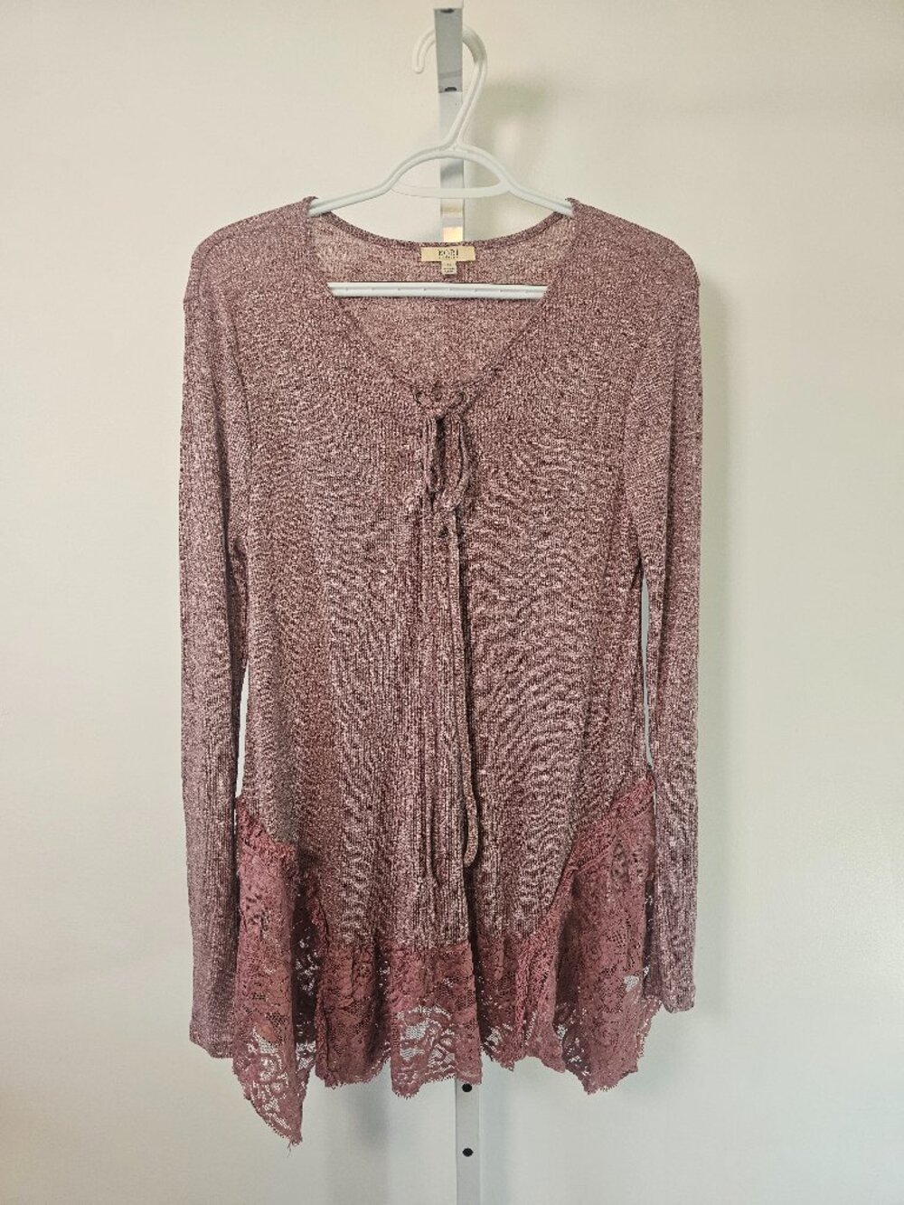 Kori America Top Mauve Lace Boho Casual Tunic S